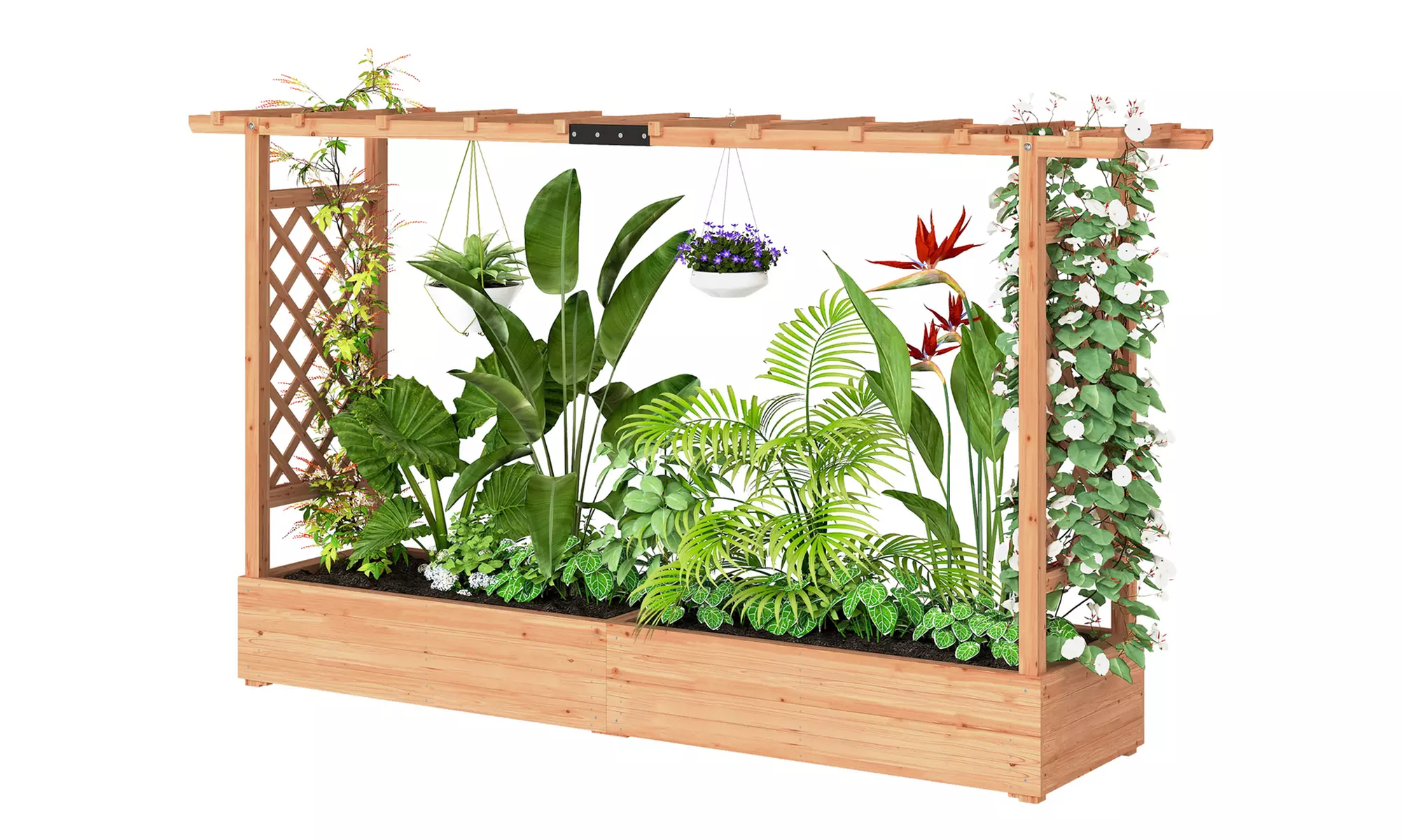 Outsunny Wooden Raised Garden Bed with Trellis and Hanging Rails