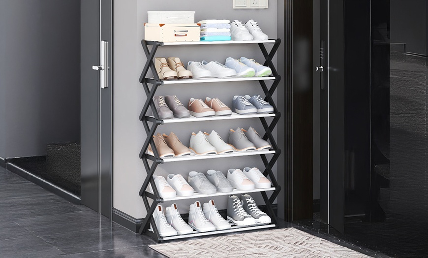 Image 1: Six-Tiers Foldable Metal Shoe Rack