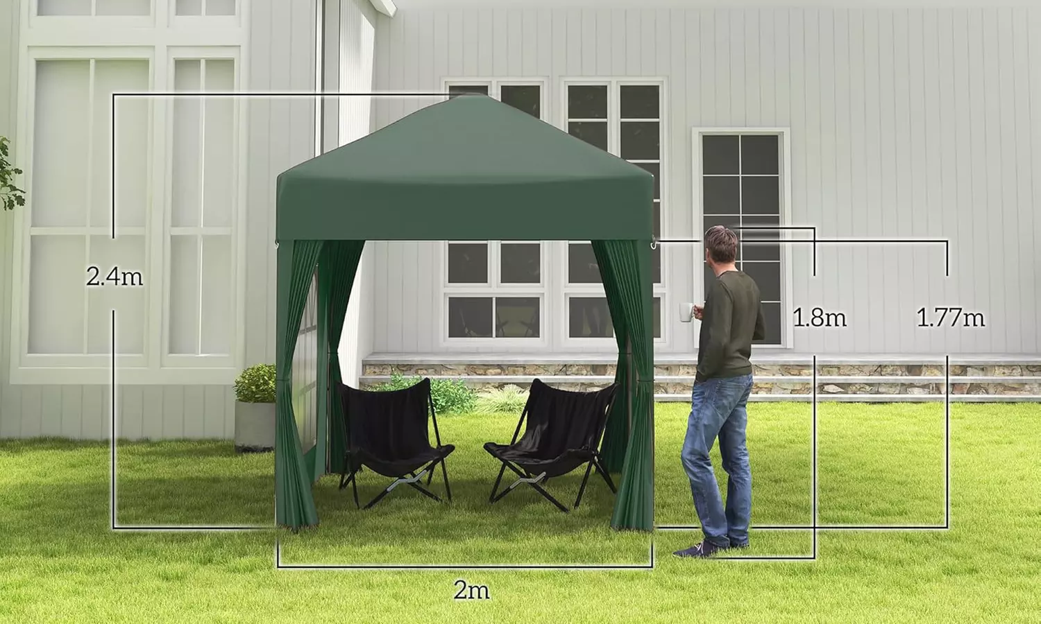 Outsunny Pop-Up Gazebo 2m x 2m with Side Panels in Blue, Black, Green