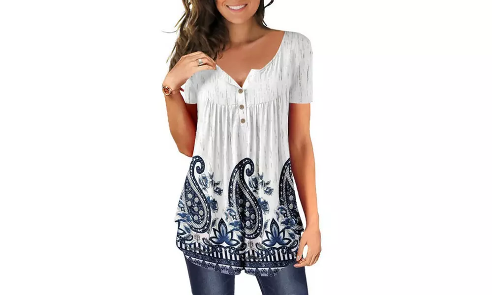 Women's Button Up Summer Short Sleeve Casual Tops Tunic Shirts Blouses