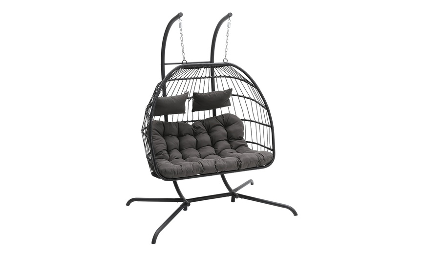 Image 28: Outdoor Cosy Rattan-Effect Hanging Egg Chair with Cushion