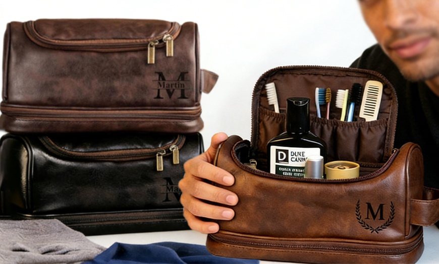 Image 6: Travel in Style With Personalized Vegan-Friendly Leather Toiletry Bag (Up to $maximum_of_discount_percentage Off)