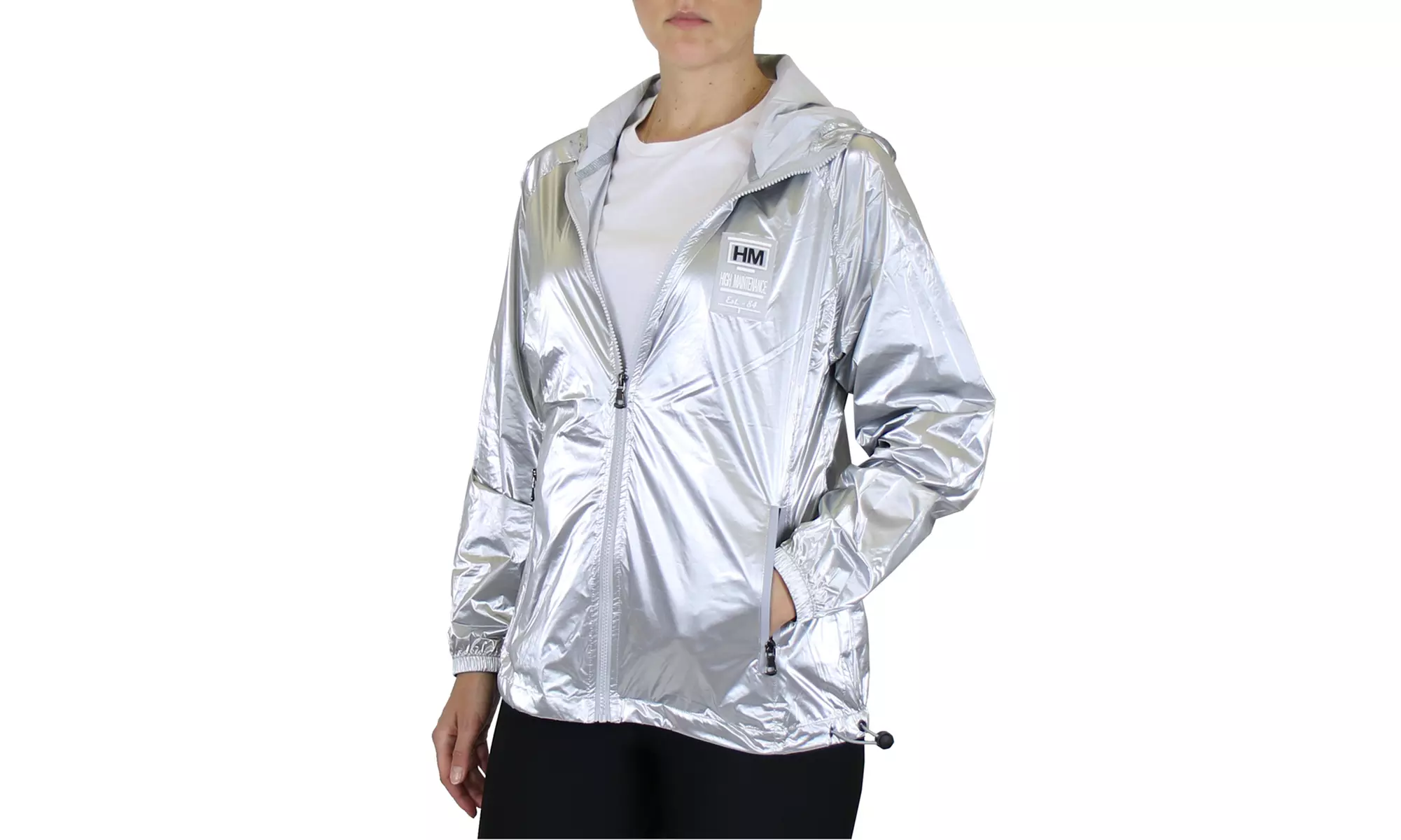 Women's Hooded Shiny Metallic Fashion Windbreaker Jacket (Sizes, S-XL)