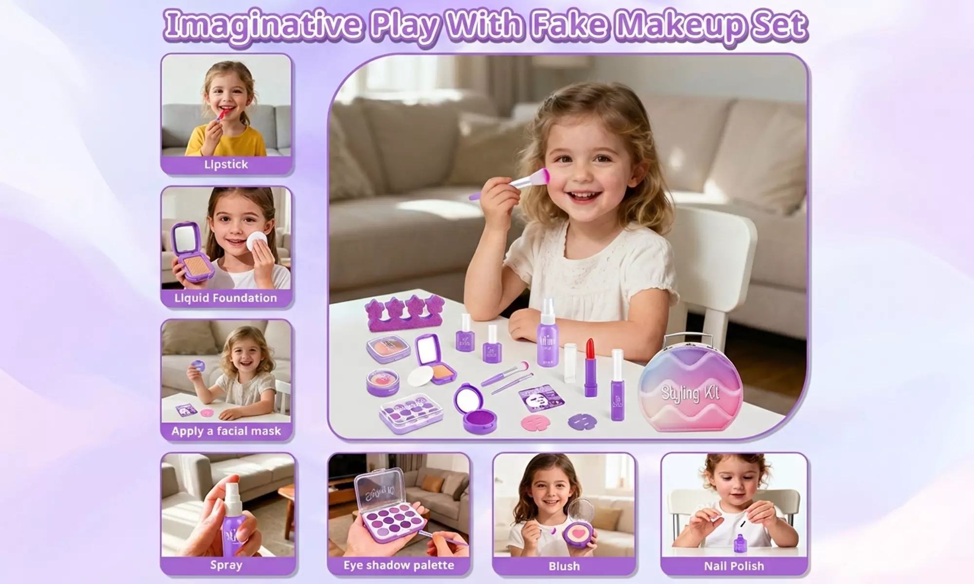 Girls Pretend Makeup Kit with Carry Case