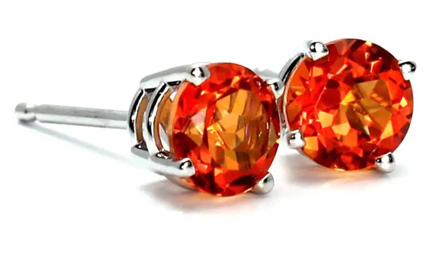 Image 1: Paris Jewelry 14K White Gold Round 5MM Natural Orange Topaz Stud Earrings Plated