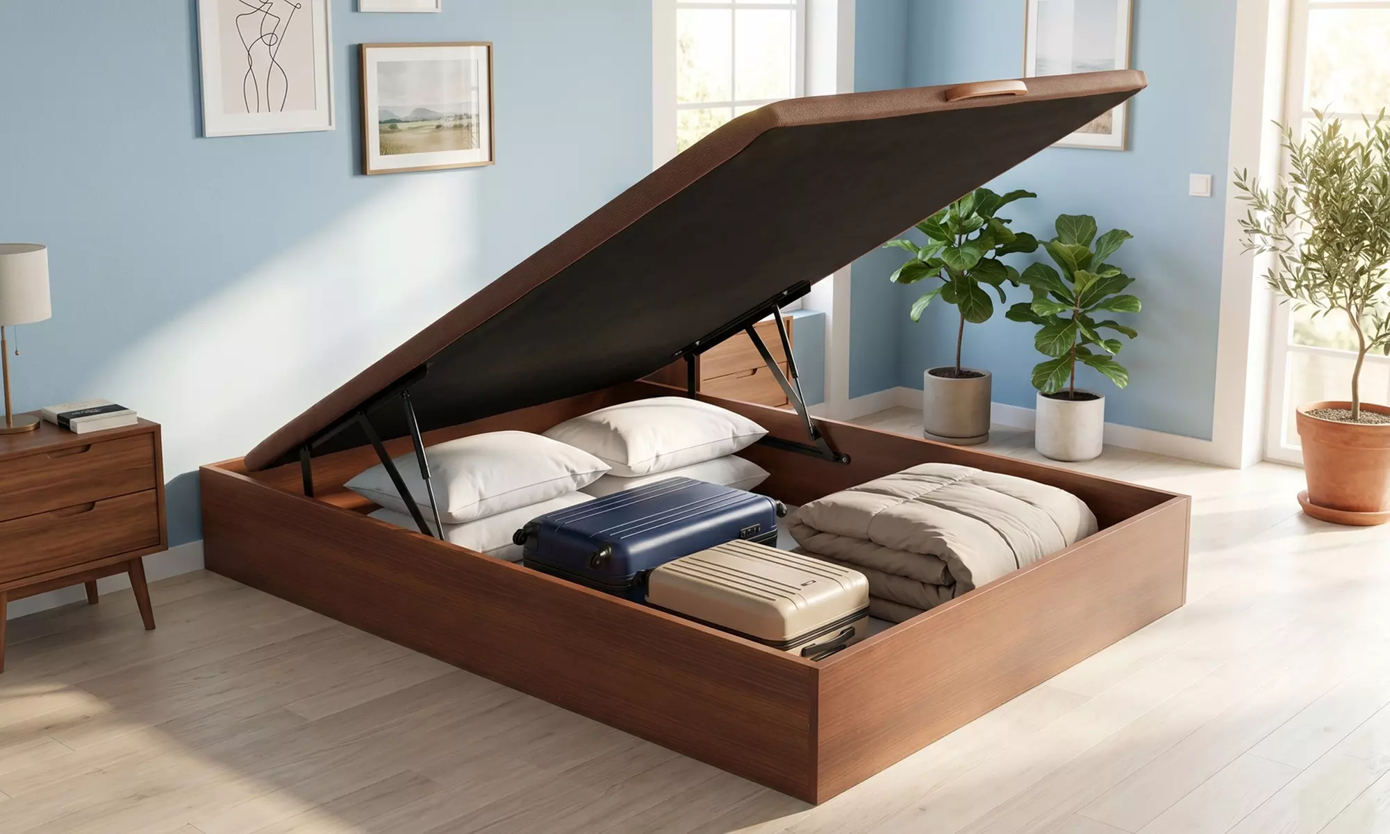 Canapé Abatible Altura 32cm ENVIO, MONTAJE Y RECOGIDA ANTIGUO GRATIS, Gran Capacidad, Madera, Tapa 3D