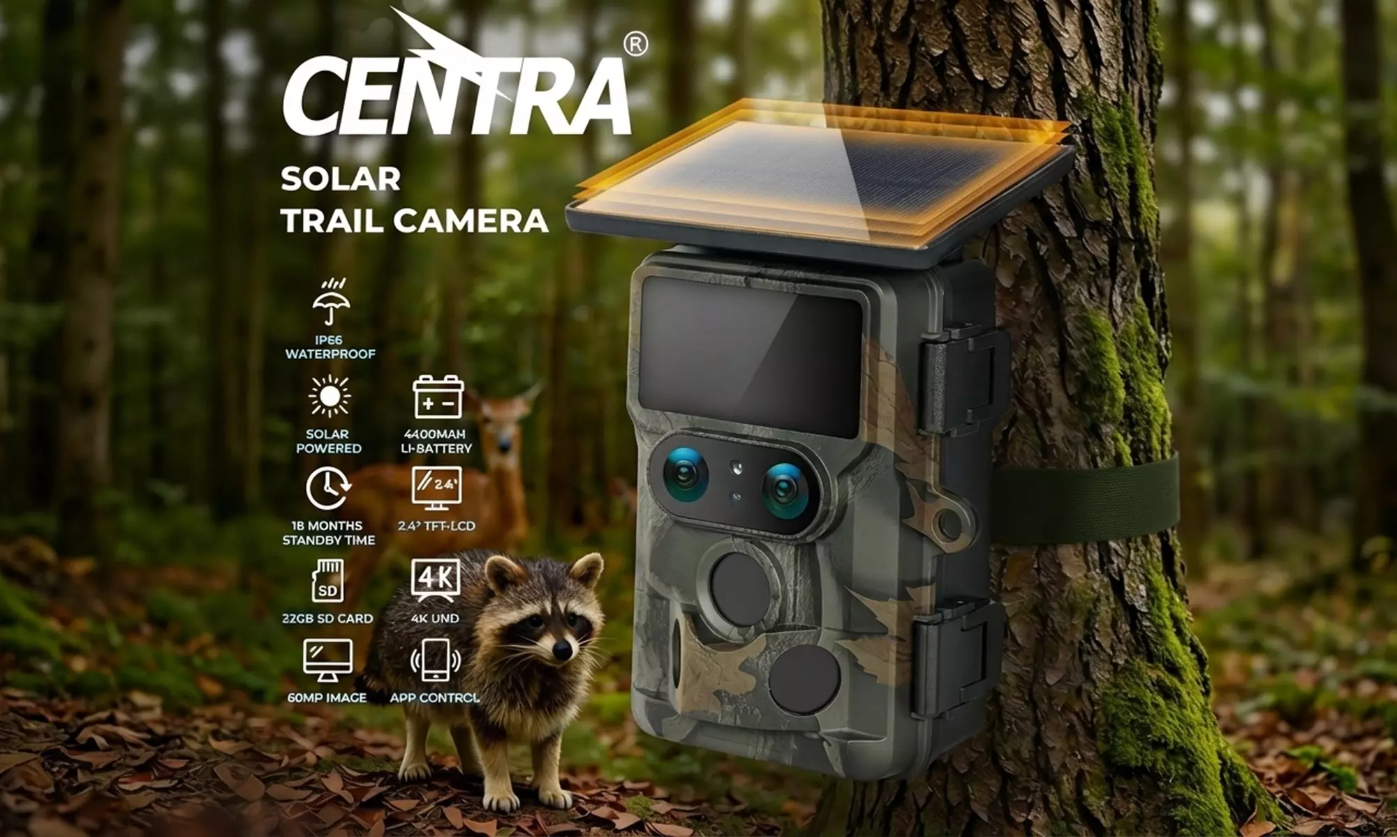 Centra High-Performance Solar Powered 4K Wildlife Trail Cameras