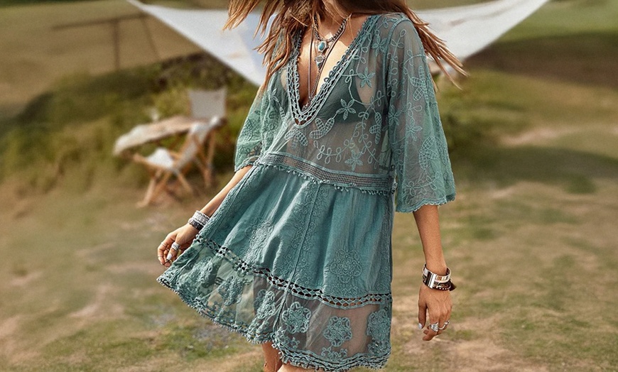Image 19: Boho-Style Lace Cover-Up Beach Dress