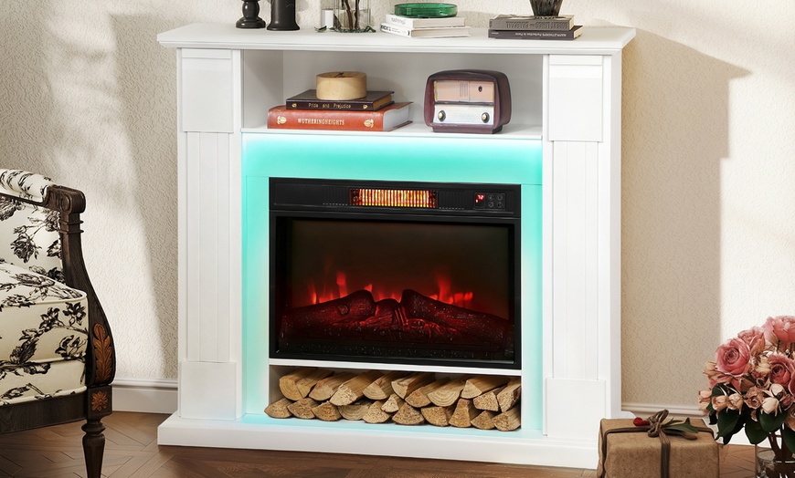 Image 1: HomCom 1800W Inset Electric Fireplace with RGB LED Lights