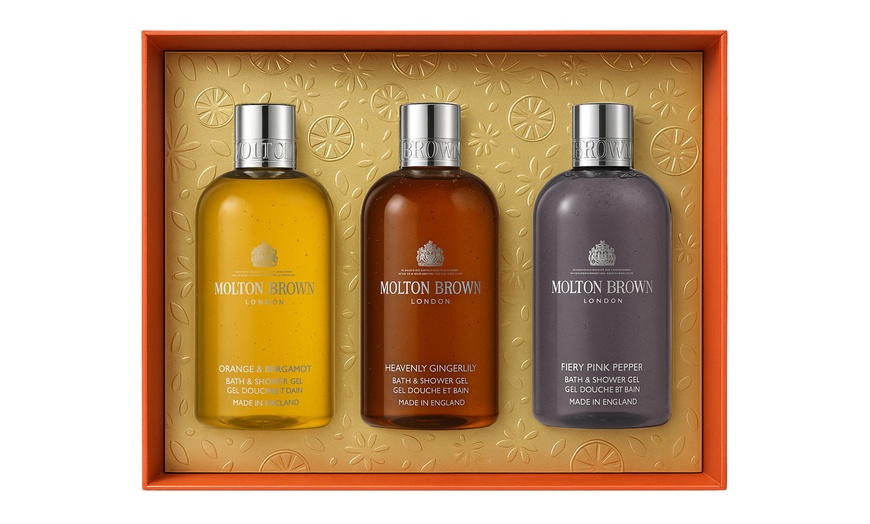 Image 1: Molton Brown Pack of Three Bath and Shower Gel (300ml per bottle)