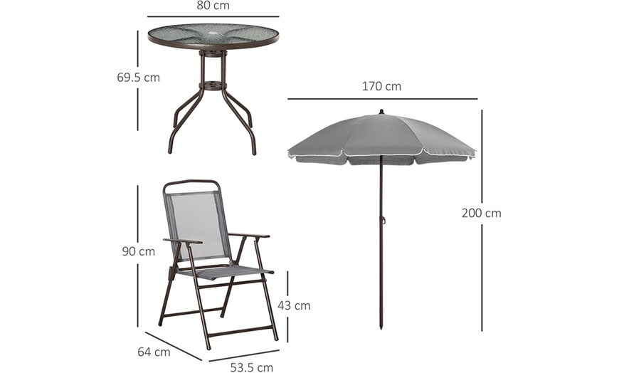 Image 7: Outsunny Six Piece Garden Dining Set; 4 Chairs, Table and Umbrella