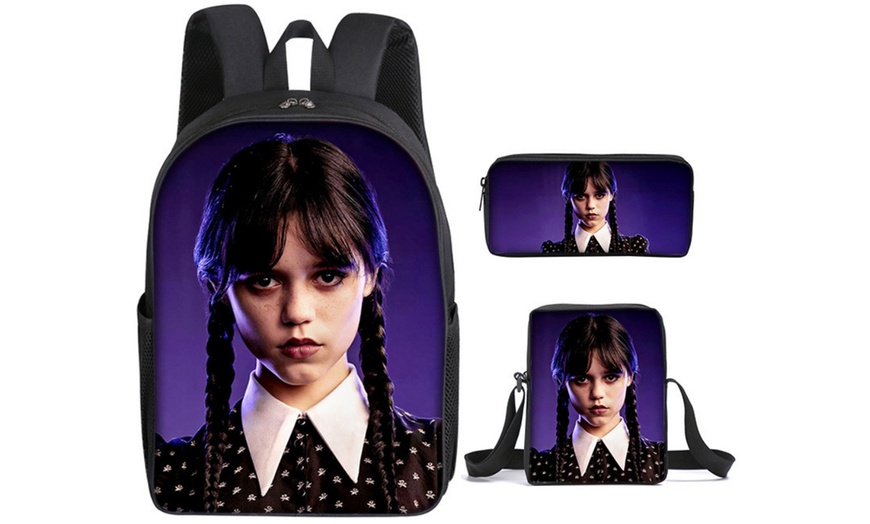 Image 7: 3-Piece Wednesday Adams-Inspired Backpack Set 