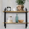 Image 2: 2-Tier Pine Wood Floating Wall Shelves with Industrial Design