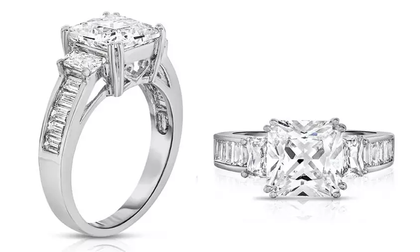 Clearance: 4 CTTW Tri-Stone Princess-Cut Bridal Ring in 18K White Gold Plated Brass - Primary Image