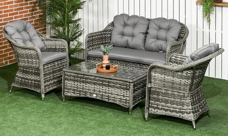 Outsunny Unisex Grey 4-Piece Pe Rattan Effect Garden Sofa Set: