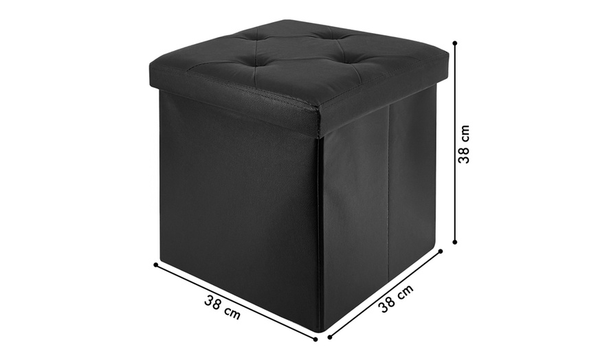 Image 25: Vierkante kunstleren poef met opbergruimte