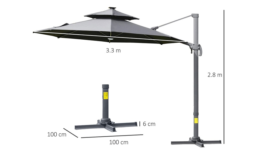 Image 5: Outsunny 3m Cantilever Roma Parasol with LED Solar Lights
