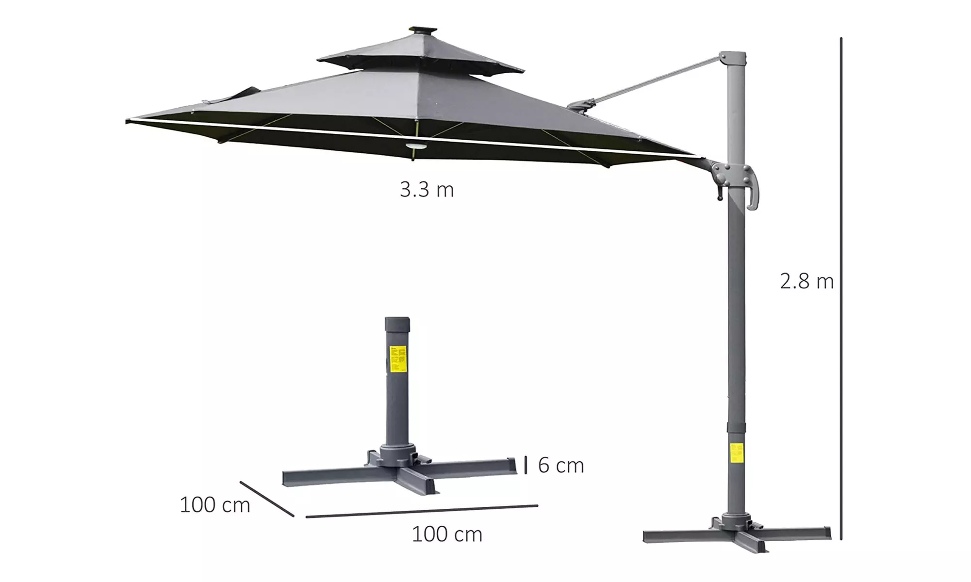 Outsunny 3m Cantilever Roma Parasol with LED Solar Lights