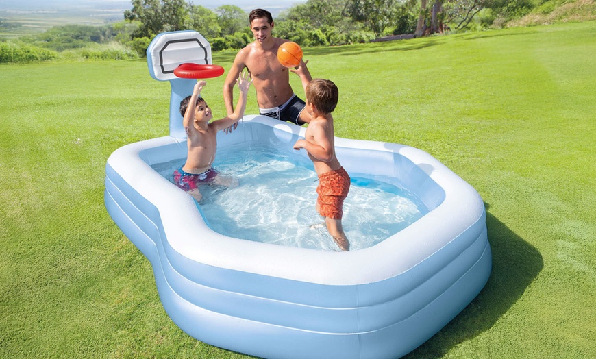 Image 1: Intex Family Pool with Basketball Hoop