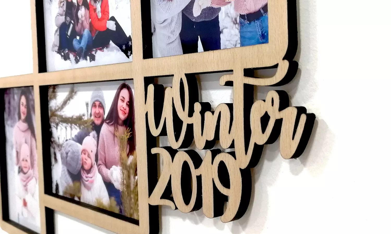 Personalisierbarer Fotorahmen mit Namen oder Text aus Holz