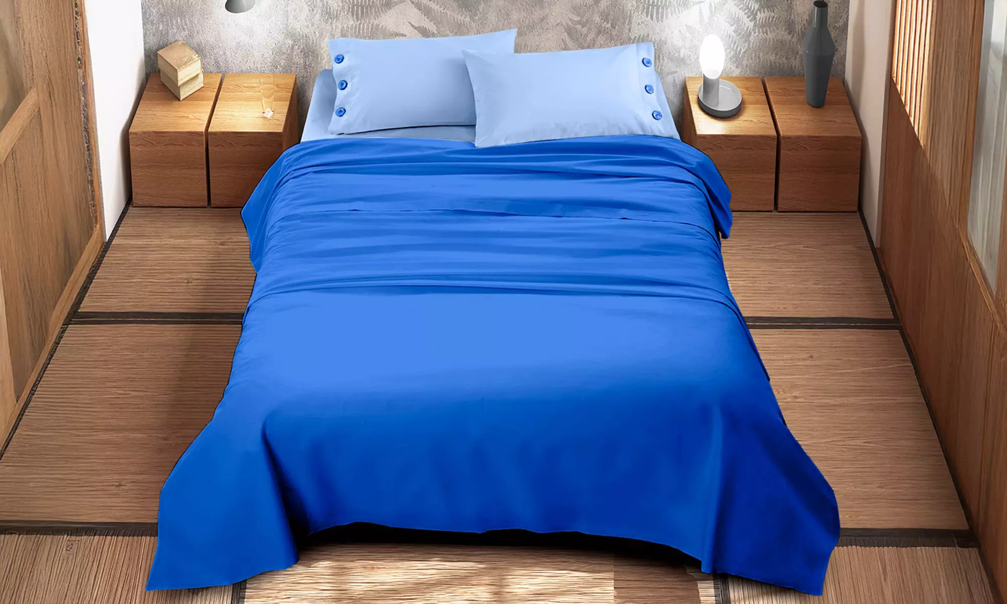 Completo lenzuola bicolore matrimoniale in cotone