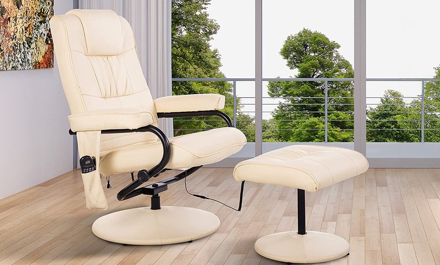 Image 1: HOMCOM Recliner Massage Chair with Footstool