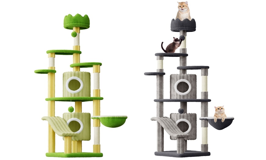 Image 1: 7-Layer 162cm Indoor Castle Cat Tree with Cat Scratching Post