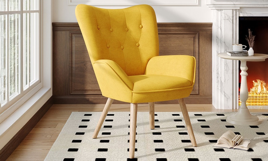 Image 3: Living And Home Tufted Button Linen Wing Back Armchair