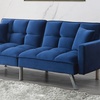 Image 1: Modern Design Tufted Convertible Blue Velvet Sleeper Sofa Bed