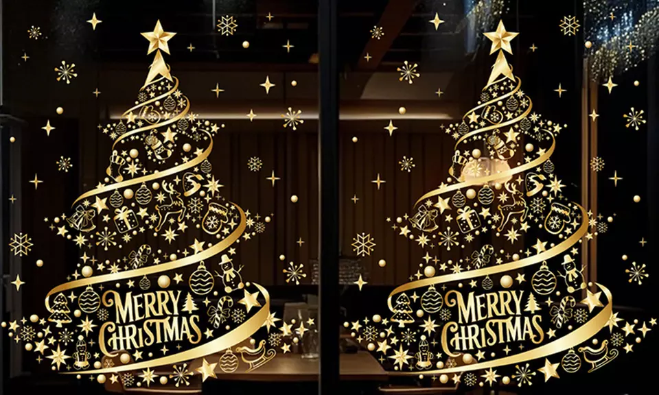 Pack di 2 adesivi stampati con albero di Natale dorato