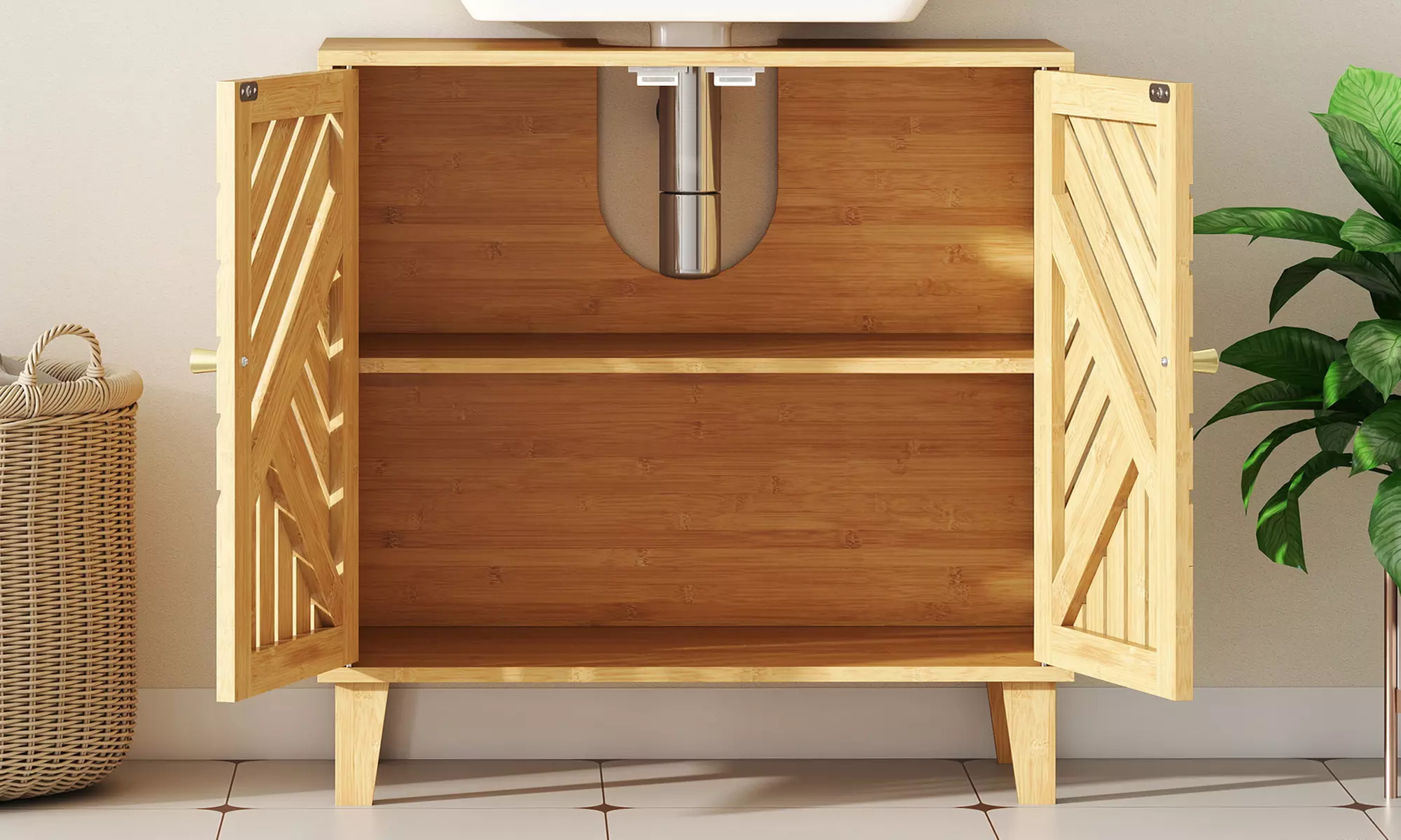 Homcom Bamboo Bathroom Under Sink Cabinet with Adjustable Shelf
