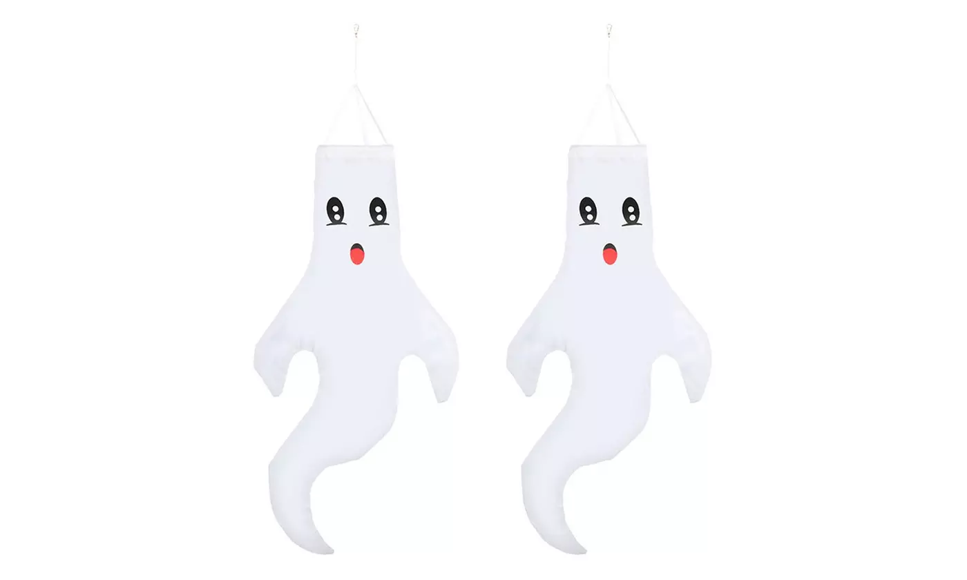 2PCS Large Halloween Hanging Ghost Windsocks Outdoor Yard Decoration
