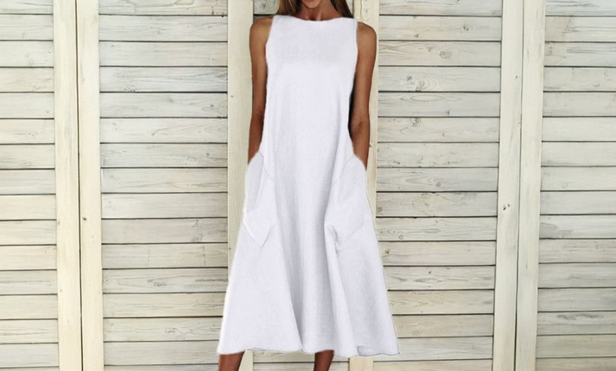 Image 6: Lightweight Sleeveless A-Line Dress in Cotton & Linen