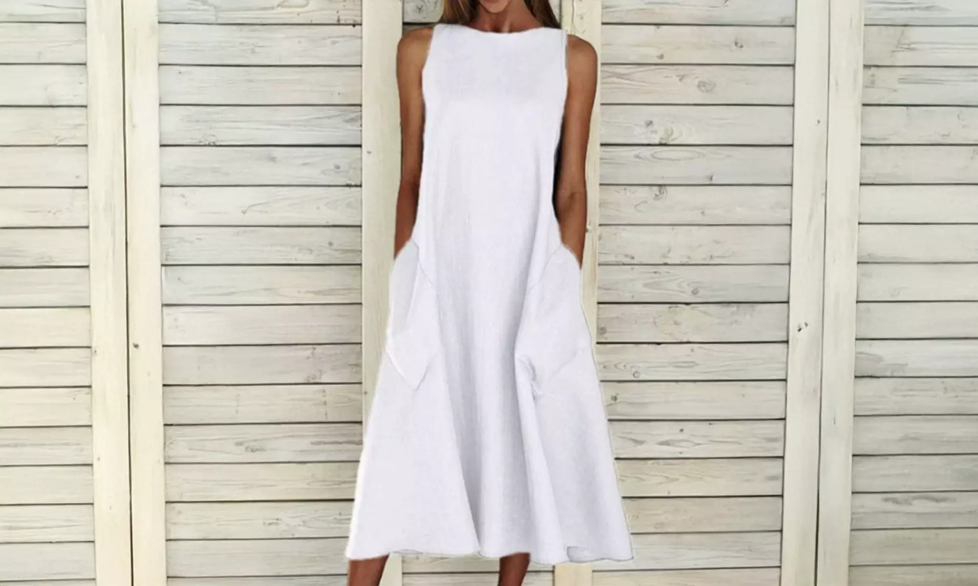 Lightweight Sleeveless A-Line Dress in Cotton & Linen