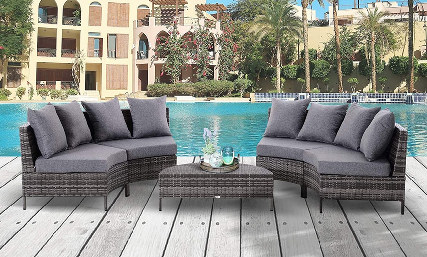 Image 4: Outsunny Rattan-Effect Four Seaters Half-round Sofa and Table