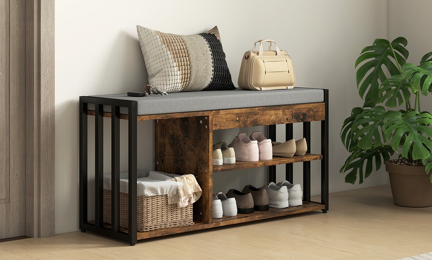 Image 13: HOMCOM Shoe Storage Bench with Padded Seat and Boot Shelf