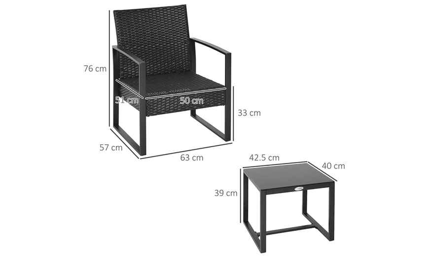 Image 24: Outsunny Square PE-Wicker Bistro Set in black, grey or brown