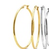Image 1: 2 Inch Stunning White and Yellow Gold Hoop Set of Two Earrings 50mm Diameter