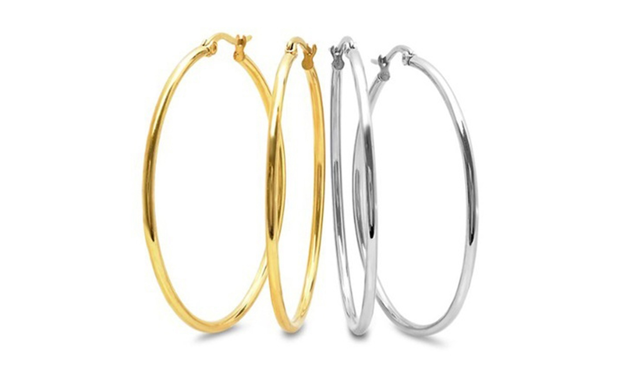 2 Inch Stunning White and Yellow Gold Hoop Set of Two Earrings 50mm Diameter