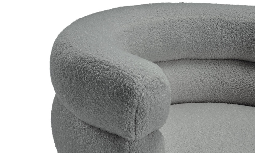 Image 6: Upholstered Teddy Fur Barrel Accent Chair with Black Metal Legs