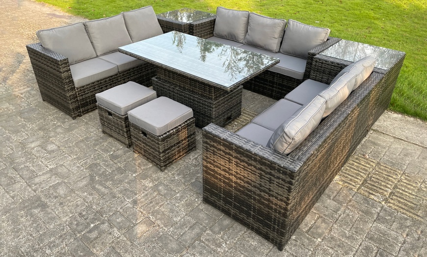 Image 2: U Shaped Rattan Effect Gardern Furniture Dining Sofa Set