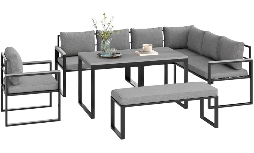 Image 3: Outsunny Six-Piece L-Shaped Garden Furniture Set