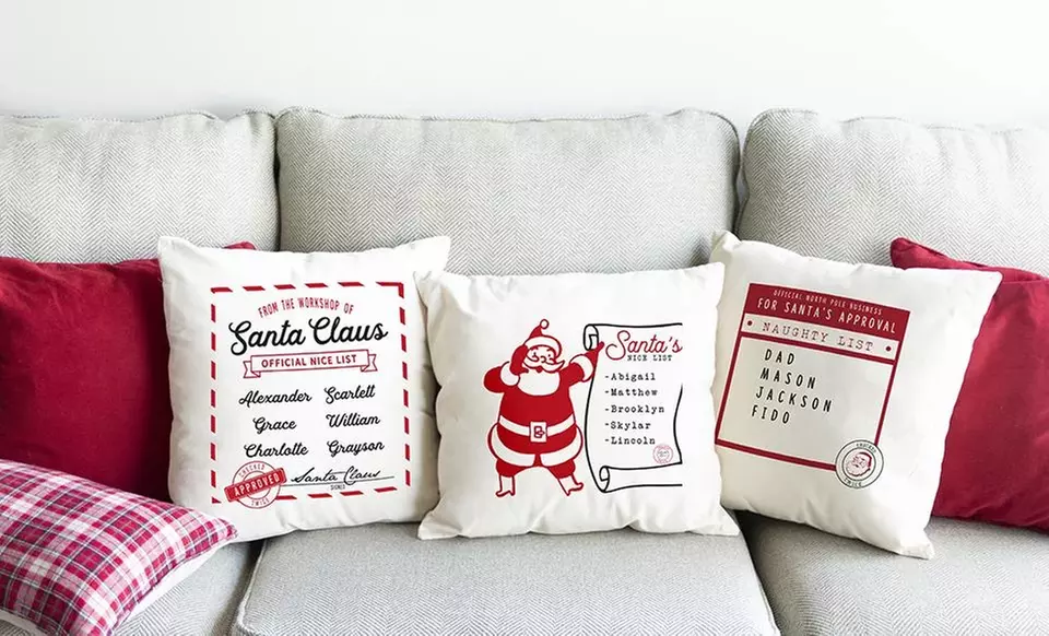 1, 2, 3, 5 or 10 Personalized Santa's Naughty or Nice List Throw Pillow Covers from Qualtry (Up to 28% Off) - Primary Image