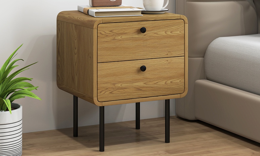 Image 1: HOMCOM Oak Bedside Table
