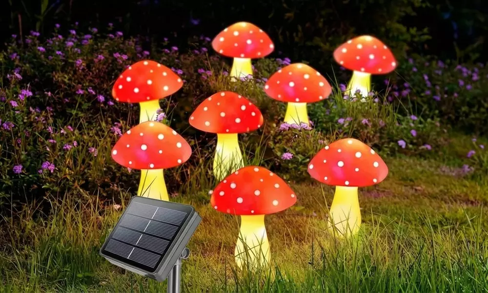 Solar-Powered Mushroom LED Garden Lights with Dusk-to-Dawn Sensor