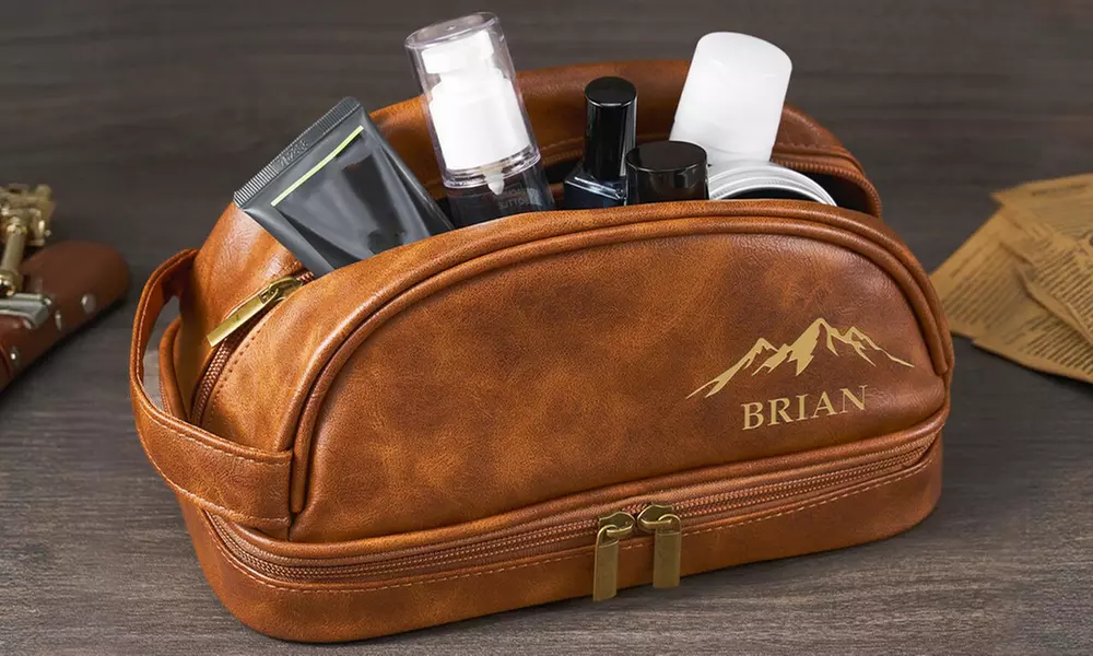 Travel in style with personalized vegan-friendly leather toiletry bag