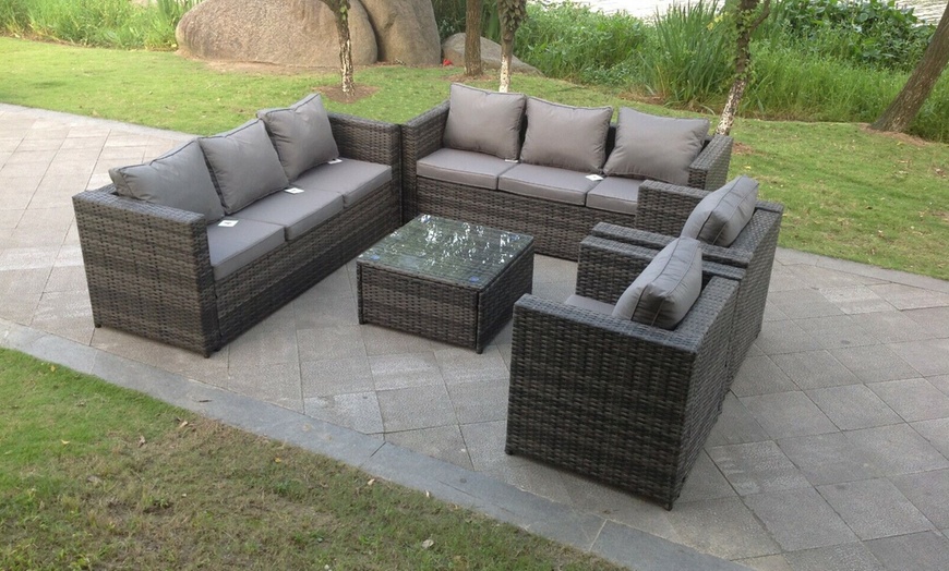 Image 1: 8-Seater Outdoor Rattan-Effect Sofa Chair Table Set