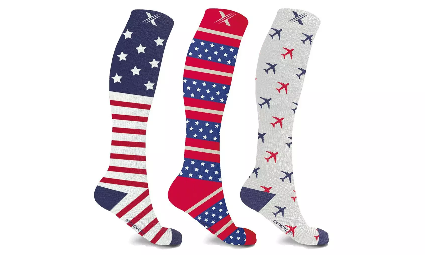 XTF Patriotic Knee High Compression Socks (3-Pairs)