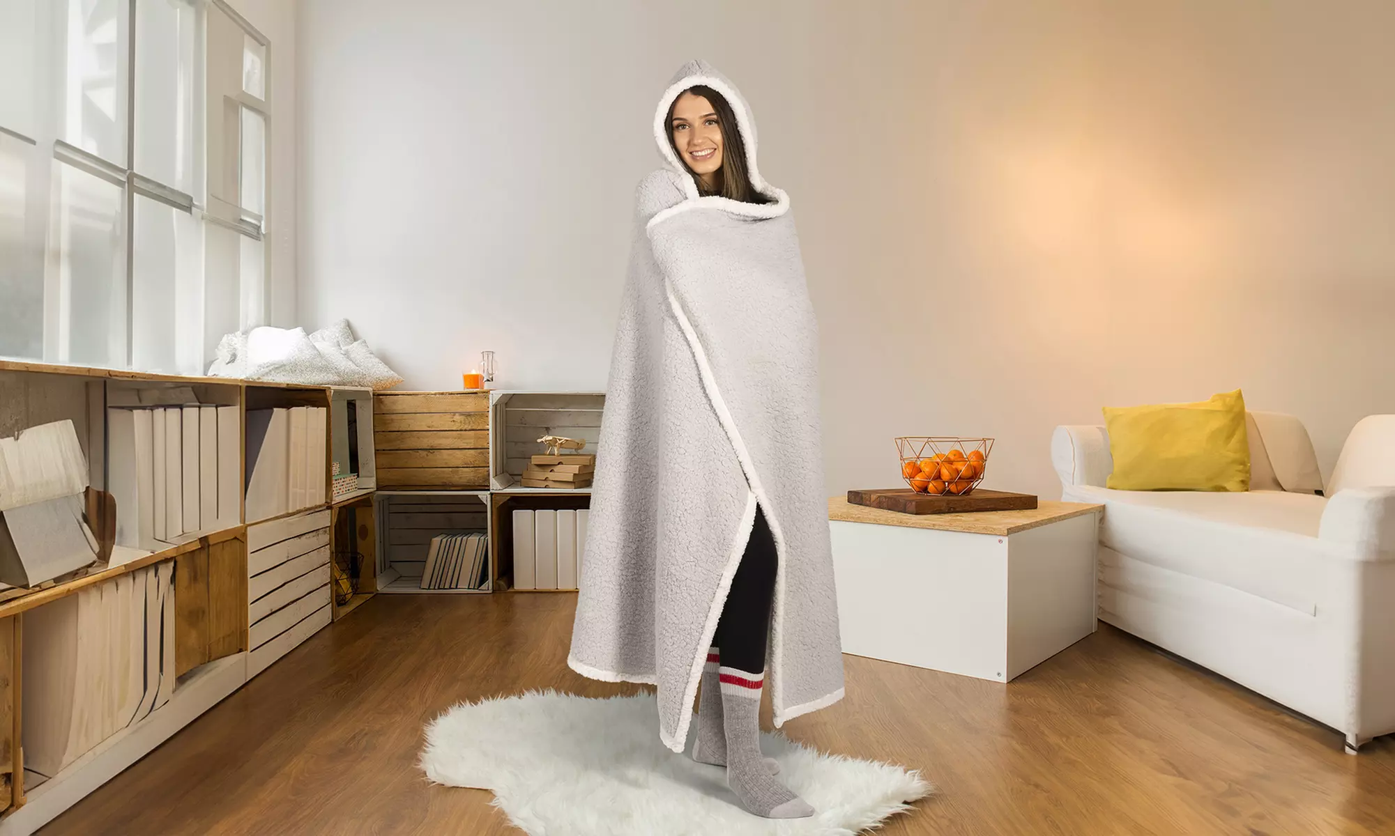 Luxury Super Soft Hoodie Sherpa-Lined Throw Blanket