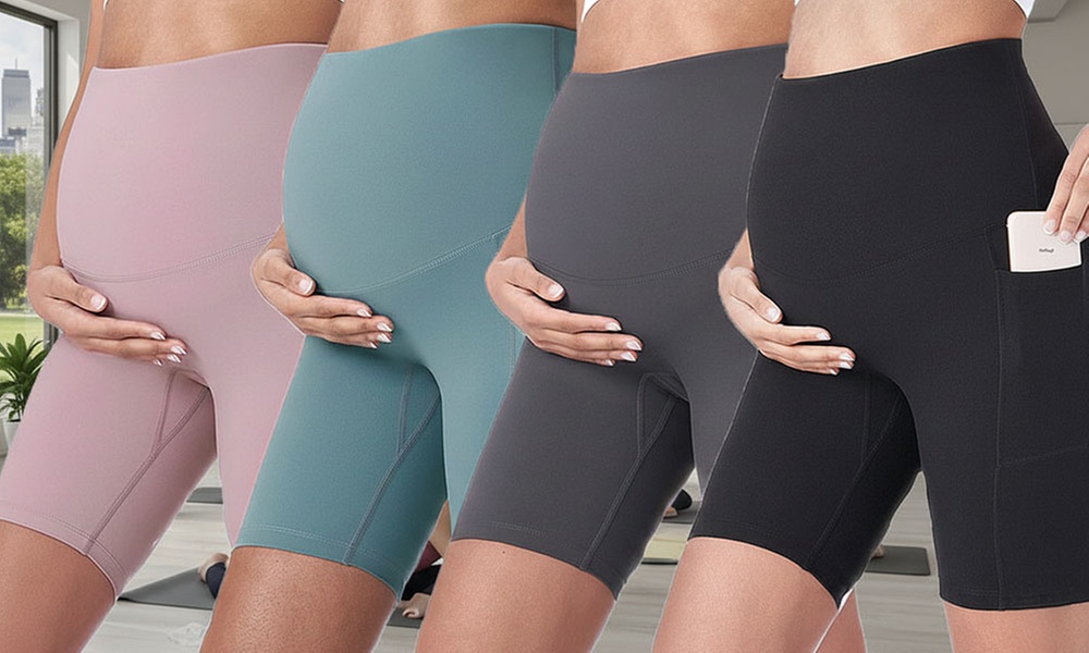 Women's Maternity Over The Belly Bump Workout Running Active Yoga Shorts Pants